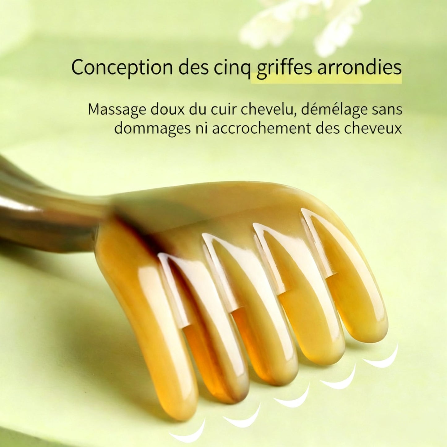 Peigne de massage 5 dents en corne naturelle pour le cuir chevelu, le cou et les épaules, avec fonction Gua Sha
