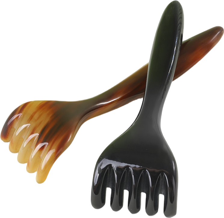 Peigne de massage 5 dents en corne naturelle pour le cuir chevelu, le cou et les épaules, avec fonction Gua Sha