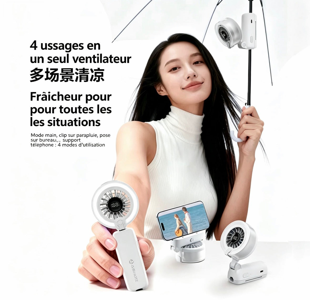 Vent et brume combinés, fraîcheur instantanée